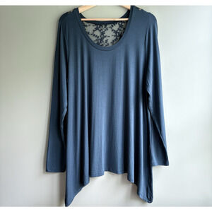 TORRID Super Soft Knit Tunic Teal Floral Embroidered Mesh Lace NWT Plus Size 1X